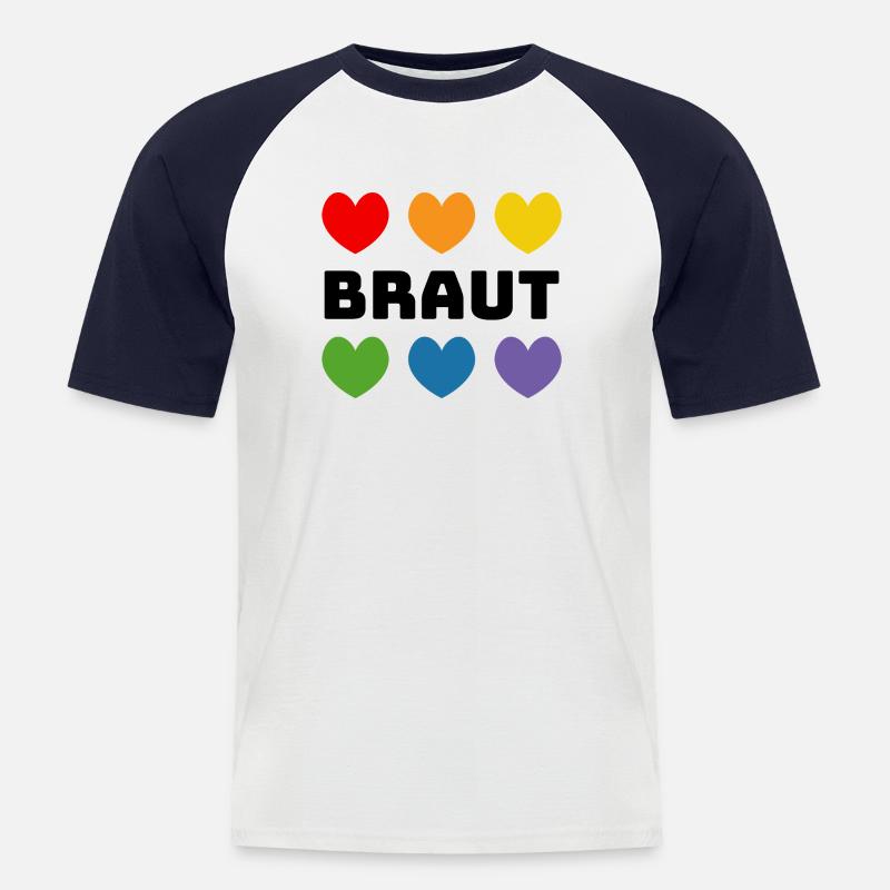 Regenbogenherzchen Braut schwarz - Männer Baseball-T-Shirt - Weiß/Navy