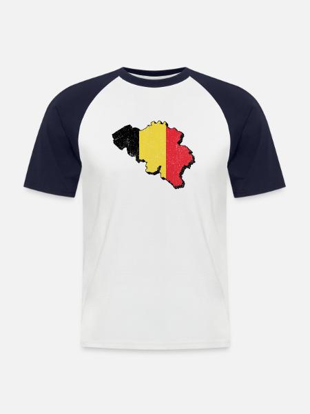 Belgique carte belge vacances voyage cadeau BEL - T-shirt baseball manches courtes Homme - blanc/marine