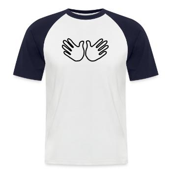 Emoji Hand offen Skizze schwarz - Männer Baseball-T-Shirt - Weiß/Navy - Vorne - Nik (191cm)
