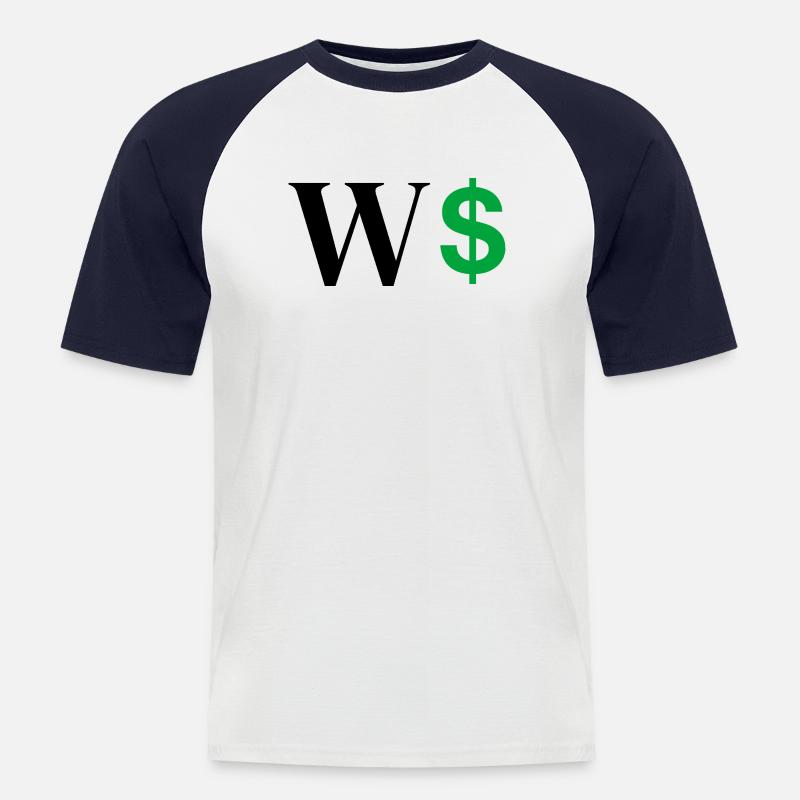 Buchstabe w Dollar - Männer Baseball-T-Shirt - Weiß/Navy