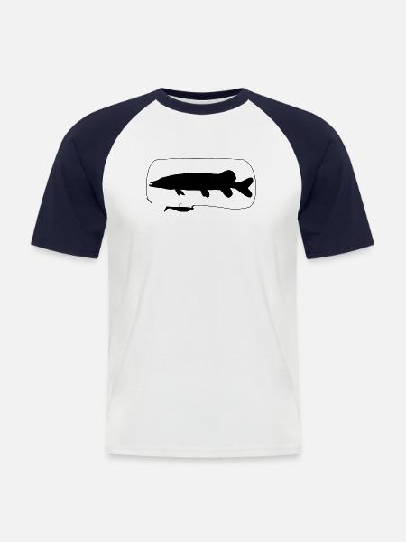 Hecht mit Gummifisch - Männer Baseball-T-Shirt - Weiß/Navy