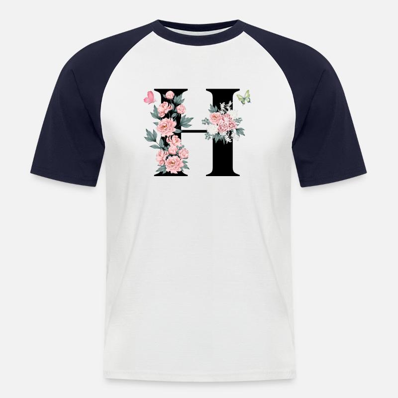 Buchstabe h rosa Blumen - Männer Baseball-T-Shirt - Weiß/Navy
