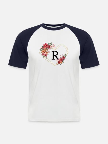 Blumiger goldener Herzbuchstabe - Männer Baseball-T-Shirt - Weiß/Navy