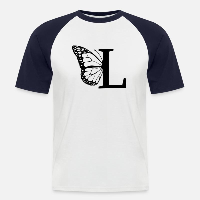 lettera L farfalla - Maglia da baseball a manica corta da uomo - bianco/navy