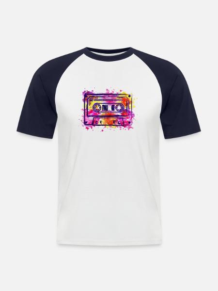 Kassette (Retro, Farbkleckse) - Männer Baseball-T-Shirt - Weiß/Navy