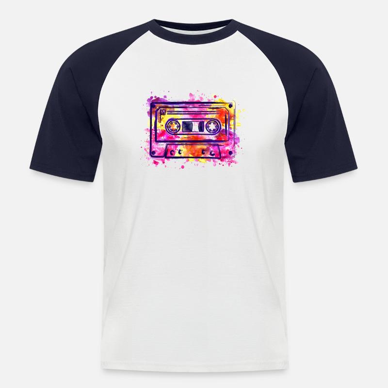 Kassette (Retro, Farbkleckse) - Männer Baseball-T-Shirt - Weiß/Navy