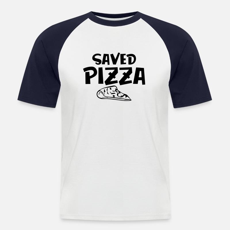 Saved Pizza Männer Bio - Männer Baseball-T-Shirt - Weiß/Navy