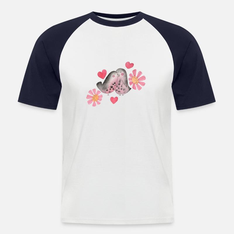 Liebesvogel-Muster - Männer Baseball-T-Shirt - Weiß/Navy