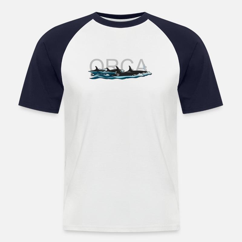 Orca mit Text - Männer Baseball-T-Shirt - Weiß/Navy