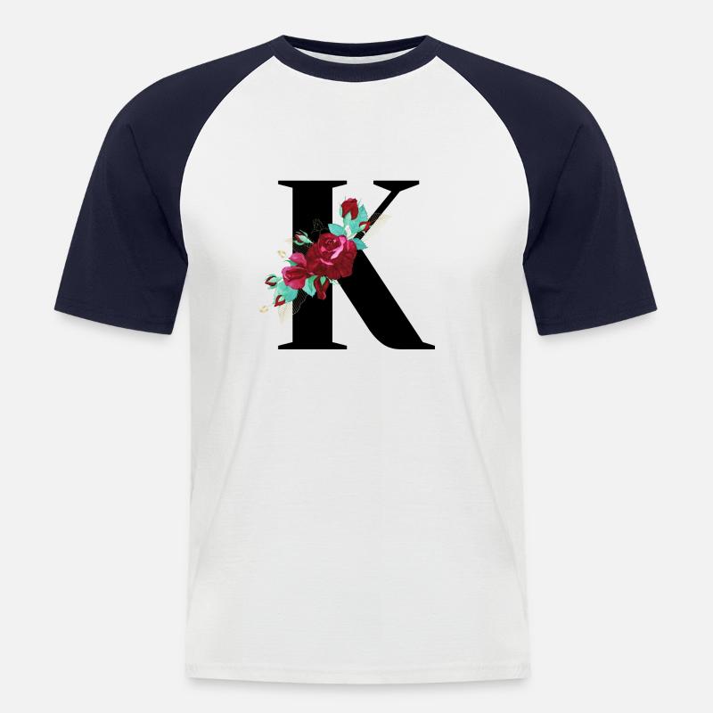 Buchstabe k blüht - Männer Baseball-T-Shirt - Weiß/Navy