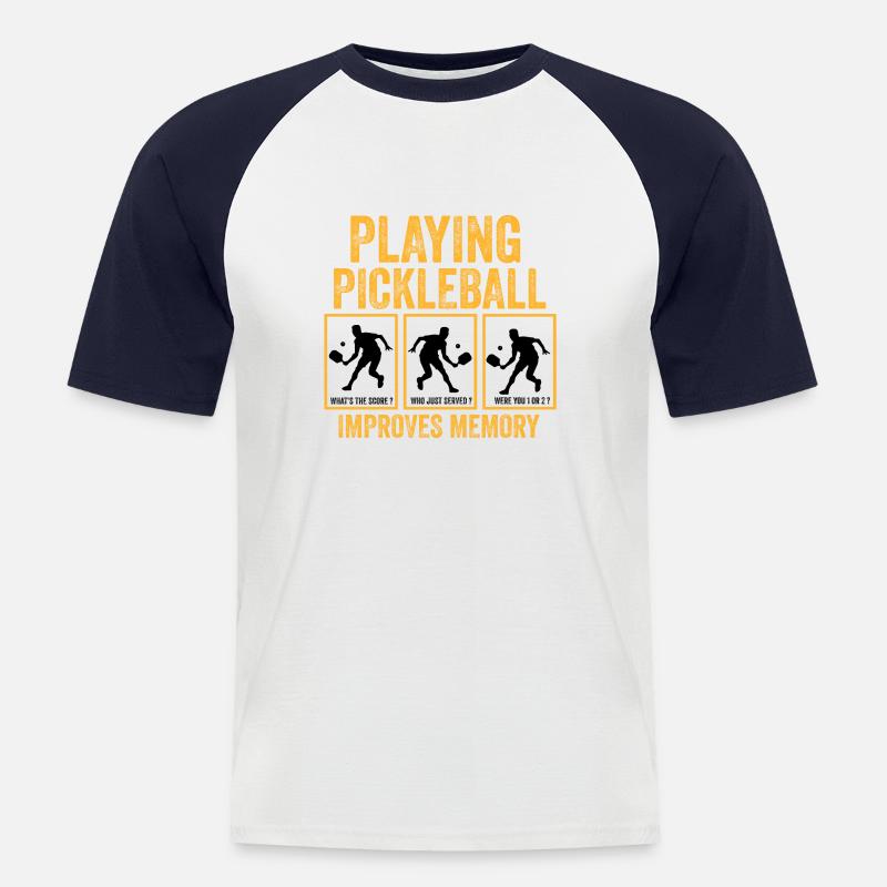 Playing pickleball improves memory - Men's Baseball T-Shirt - white/navy