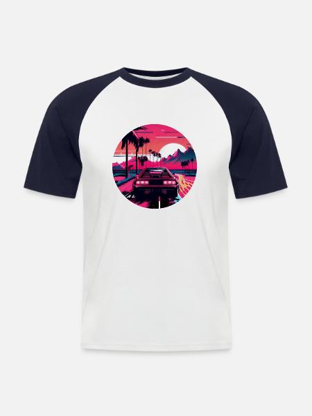 Retrowave Synthwave 80s Design - Männer Baseball-T-Shirt - Weiß/Navy