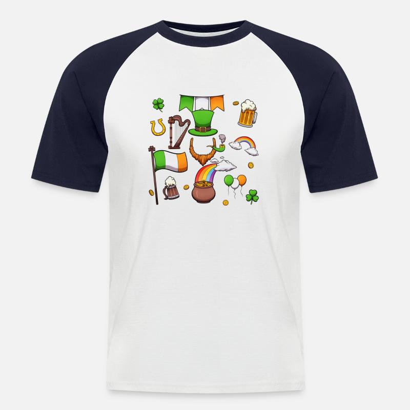 St. Patrick's Day Elemente - Männer Baseball-T-Shirt - Weiß/Navy