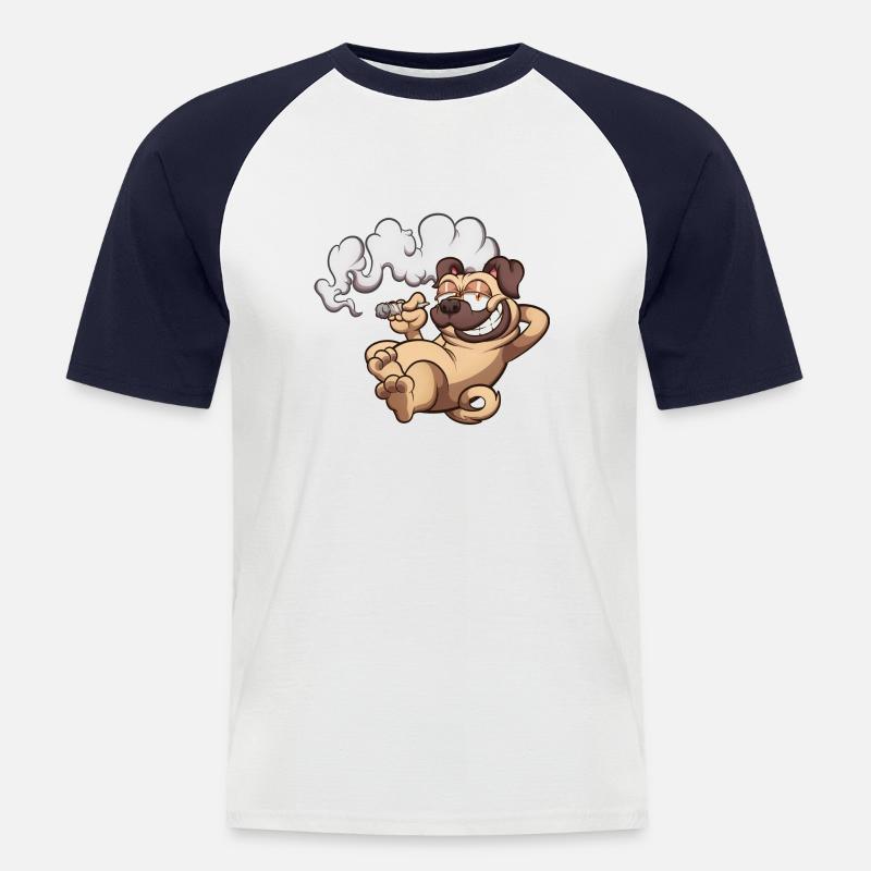 Mops raucht einen Joint - Männer Baseball-T-Shirt - Weiß/Navy