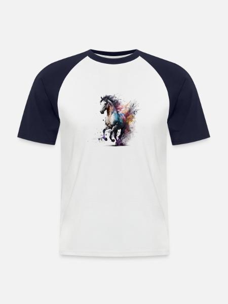 Feuriges Pferd Nr. 4 - Männer Baseball-T-Shirt - Weiß/Navy