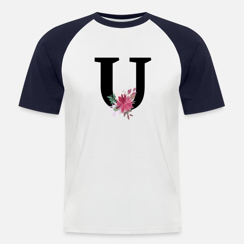 Blumenbrief - Männer Baseball-T-Shirt - Weiß/Navy