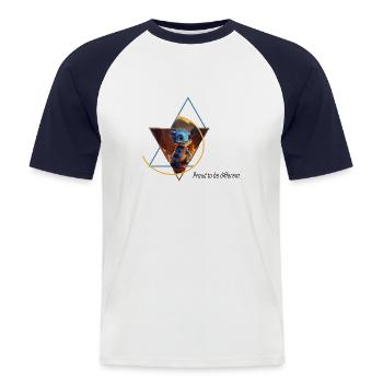 Hybride souris-salamandre - T-shirt baseball manches courtes Homme - blanc/marine - Devant - Nik (191cm)
