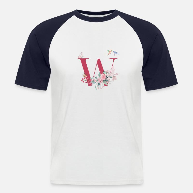 Buchstabe mit Blumen - Geschenkidee - Männer Baseball-T-Shirt - Weiß/Navy