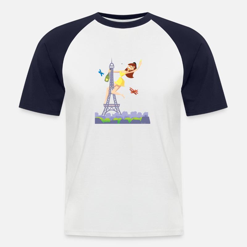 Parisienne Eiffelturm Pole Dance - Männer Baseball-T-Shirt - Weiß/Navy