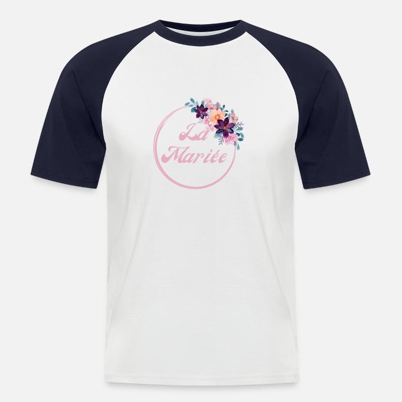 Die rosa Blumenbraut - Braut Geschenkidee - Männer Baseball-T-Shirt - Weiß/Navy