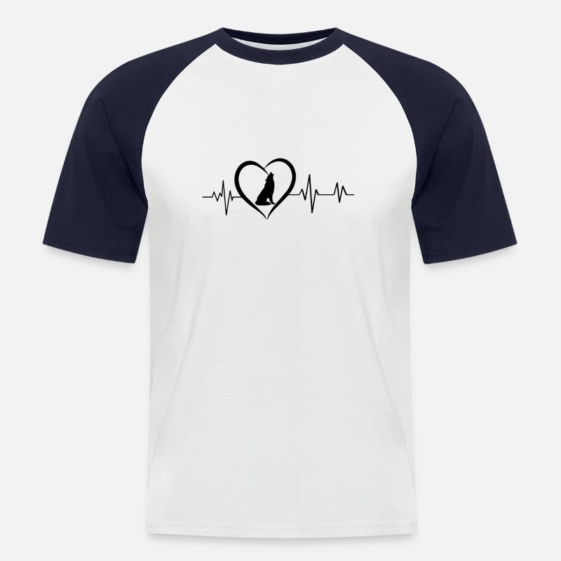 Wolf Herzschlag - Männer Baseball-T-Shirt - Weiß/Navy
