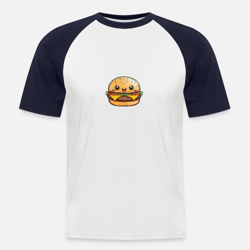 Burger mit Gesicht - Männer Baseball-T-Shirt - Weiß/Navy