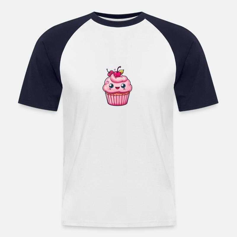 Conception de cupcake mignon - T-shirt baseball manches courtes Homme - blanc/marine