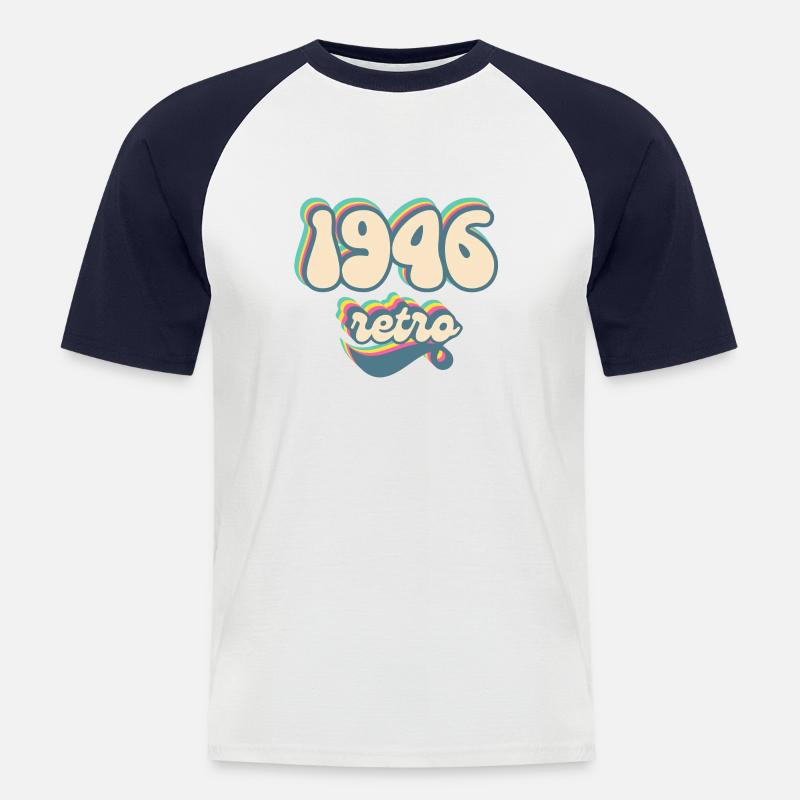 1946 Retro Geschenkidee - Männer Baseball-T-Shirt - Weiß/Navy