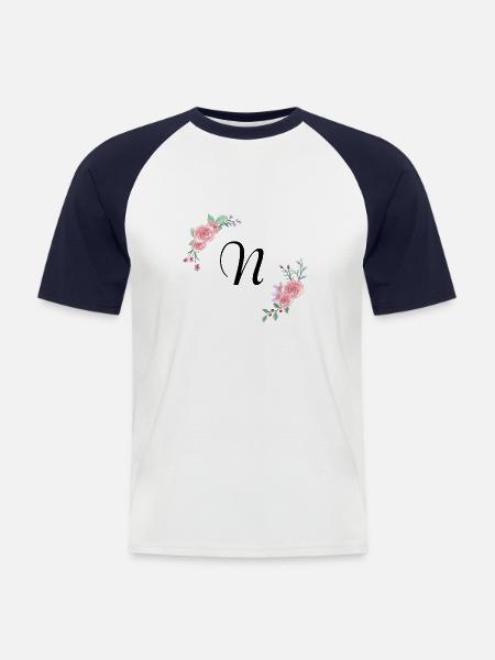 Pink floral letter n - Men's Baseball T-Shirt - white/navy