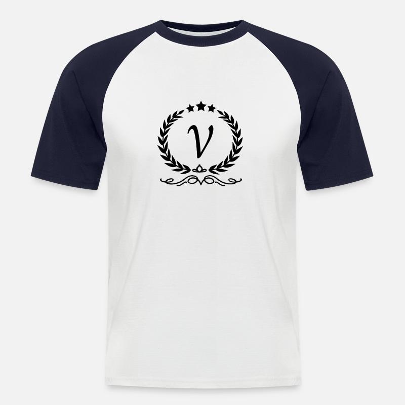 Buchstabe V Krone - Männer Baseball-T-Shirt - Weiß/Navy