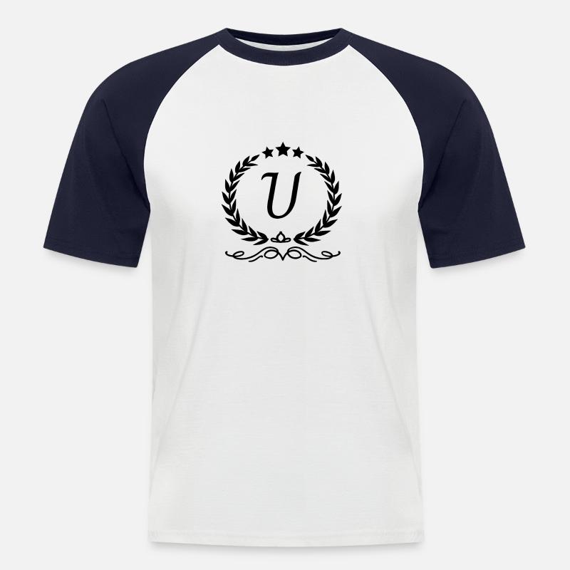 Buchstabe u Krone - Männer Baseball-T-Shirt - Weiß/Navy