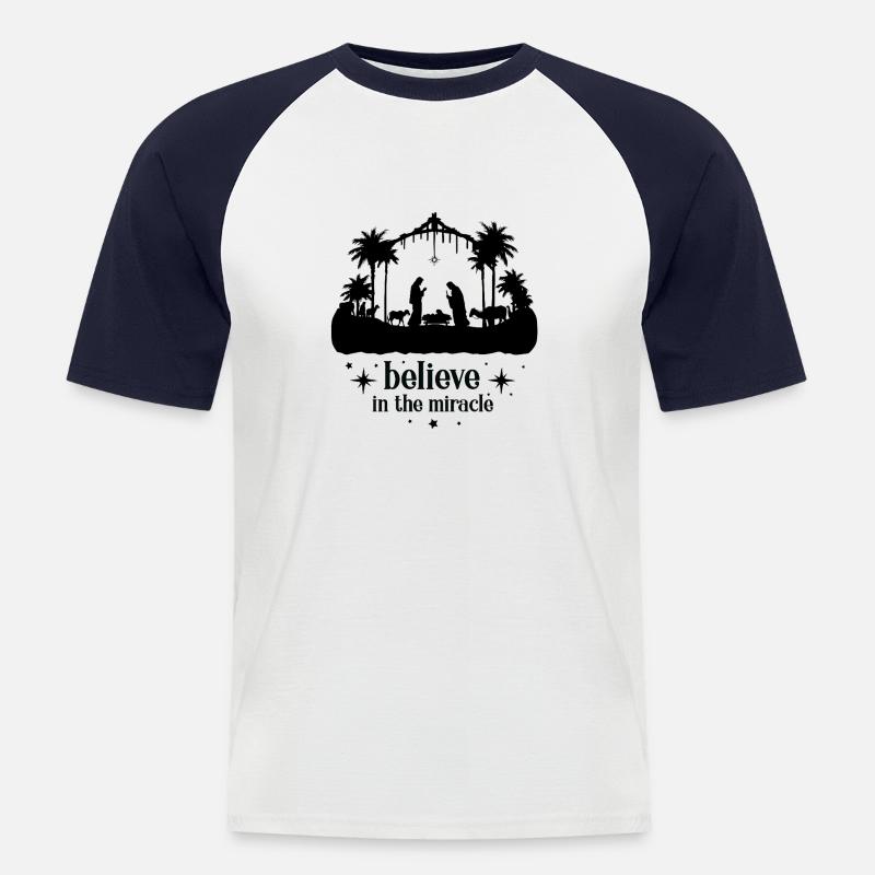 Glaube an ein Wunder - Männer Baseball-T-Shirt - Weiß/Navy