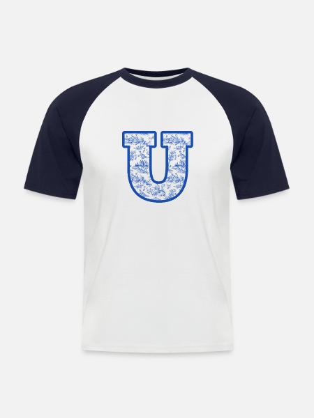 Blue chinoiserie u letter - Men's Baseball T-Shirt - white/navy