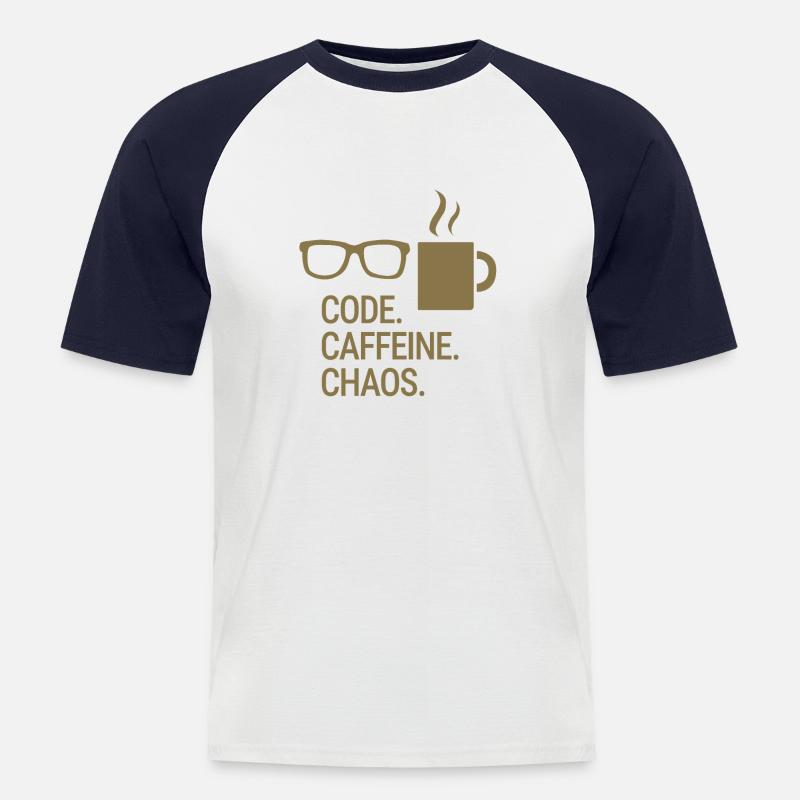 Code. Caffeine. Chaos. - Männer Baseball-T-Shirt - Weiß/Navy