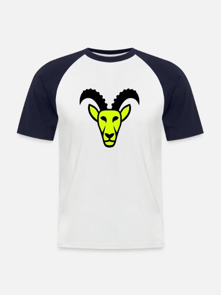 Steinbock Maskottchen Logo - Männer Baseball-T-Shirt - Weiß/Navy