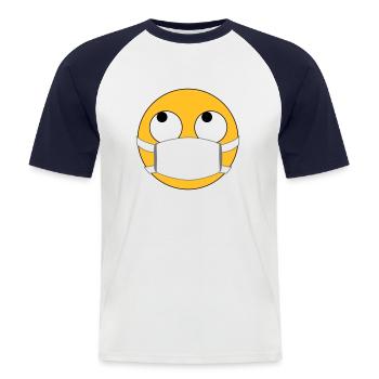 Un masque ? C’est agaçant ! Emoji avec masque - T-shirt baseball manches courtes Homme - blanc/marine - Devant - Nik (191cm)
