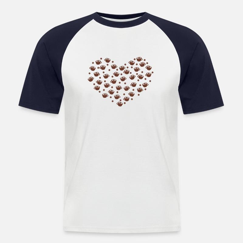 Kaffee Herz - Männer Baseball-T-Shirt - Weiß/Navy