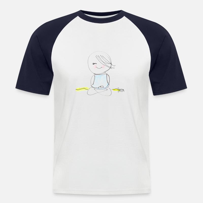 meditating little buddha - Männer Baseball-T-Shirt - Weiß/Navy