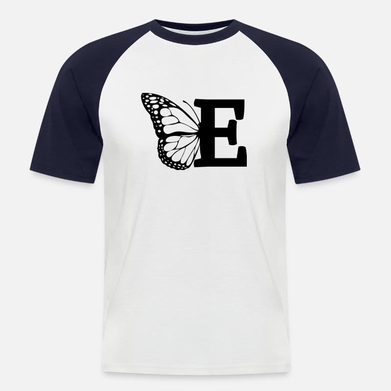 Buchstabe E Schmetterling - Männer Baseball-T-Shirt - Weiß/Navy