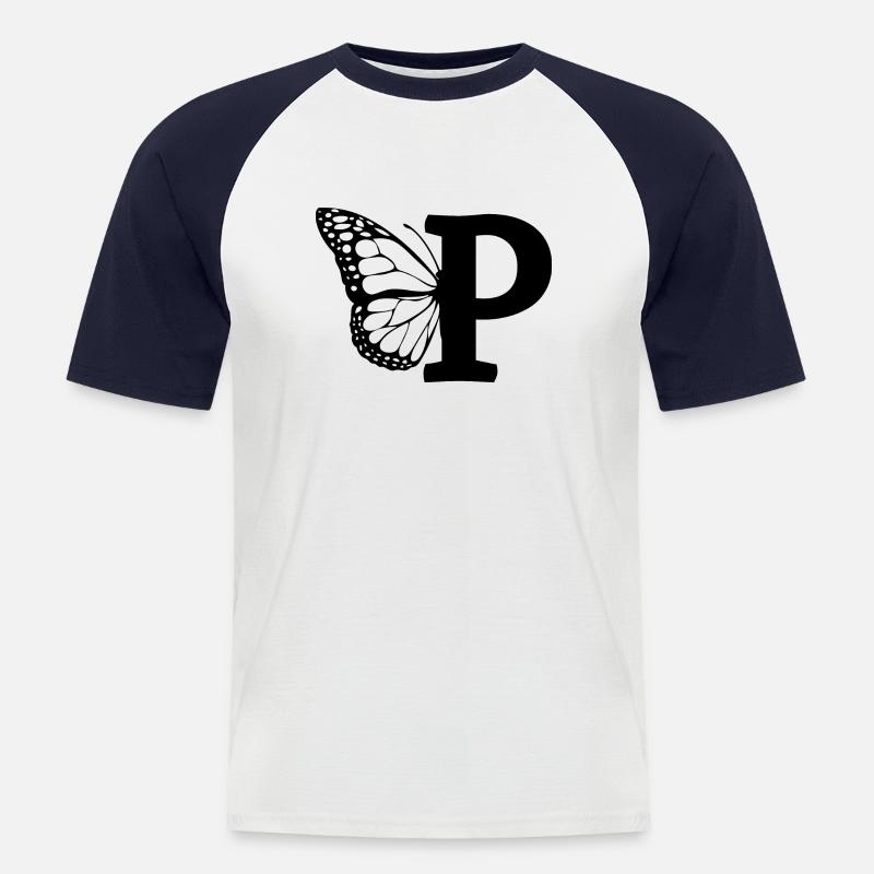 lettera P farfalla - Maglia da baseball a manica corta da uomo - bianco/navy