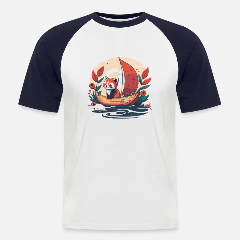 roter Panda auf einem Boot - Männer Baseball-T-Shirt - Weiß/Navy