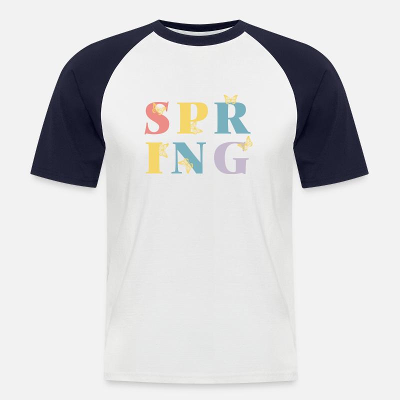 Endlich Frühling! - Männer Baseball-T-Shirt - Weiß/Navy