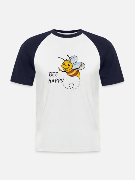 Bijen blij. Cartoon tekenen - Mannen baseballshirt korte mouw - wit/navy