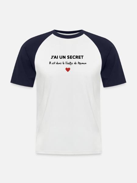 J'ai un secret, il est dans le ventre de maman - T-shirt baseball manches courtes Homme - blanc/marine