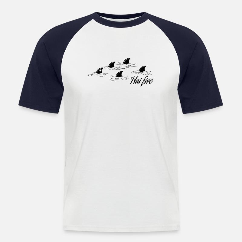 Hai Five - Haifisch Geschenk - Männer Baseball-T-Shirt - Weiß/Navy