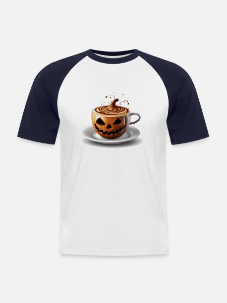 Halloween Kaffeetasse Süßes oder Saures - Männer Baseball-T-Shirt - Weiß/Navy