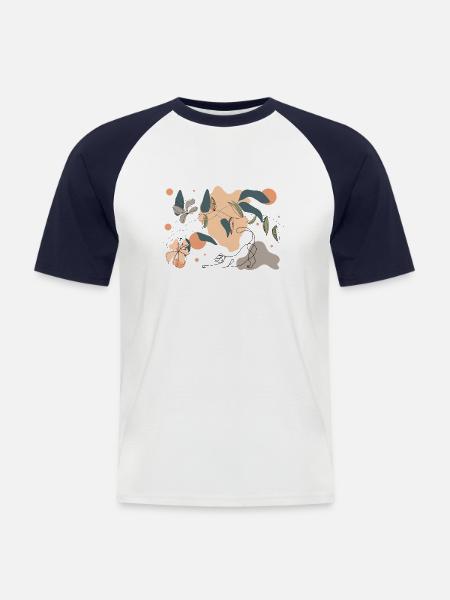 Spring, Cat and Flowers - Men's Baseball T-Shirt - white/navy