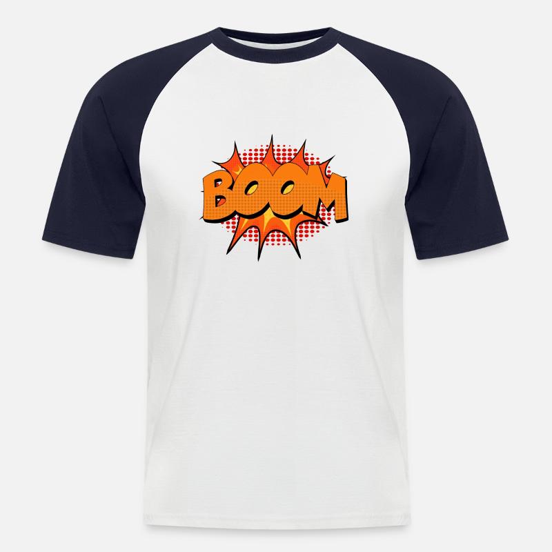 Boom halftone Comic Style - Männer Baseball-T-Shirt - Weiß/Navy