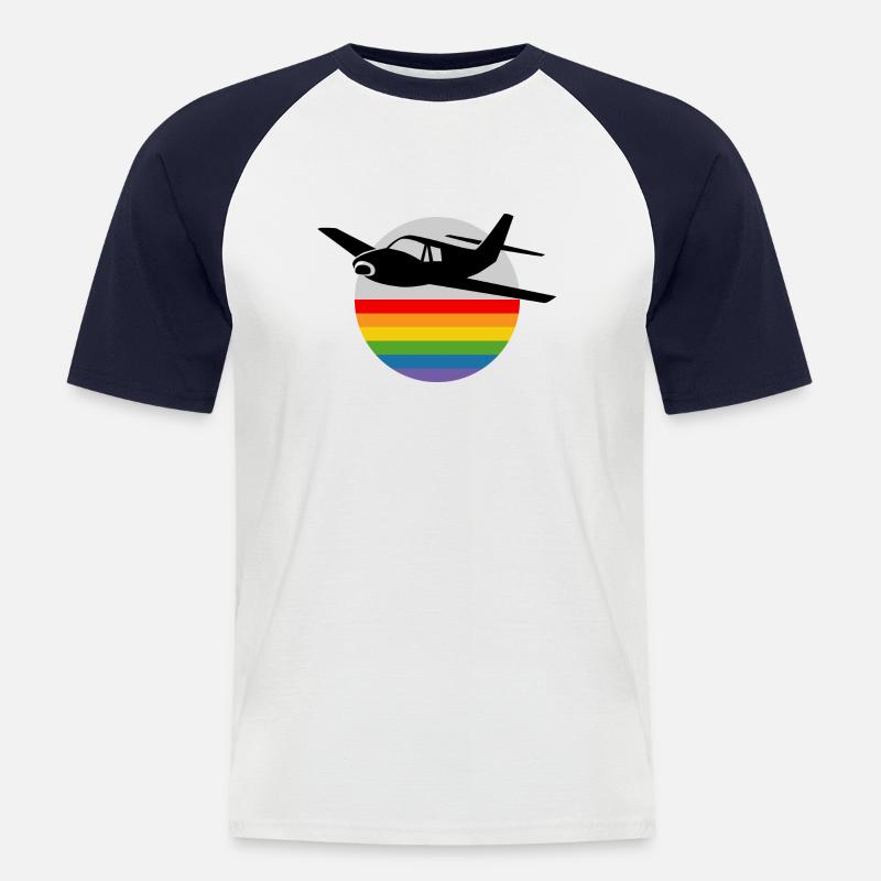 Regenbogen Flugzeug - Männer Baseball-T-Shirt - Weiß/Navy