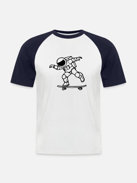Astronaut rides skateboard space astronauts - Men's Baseball T-Shirt - white/navy